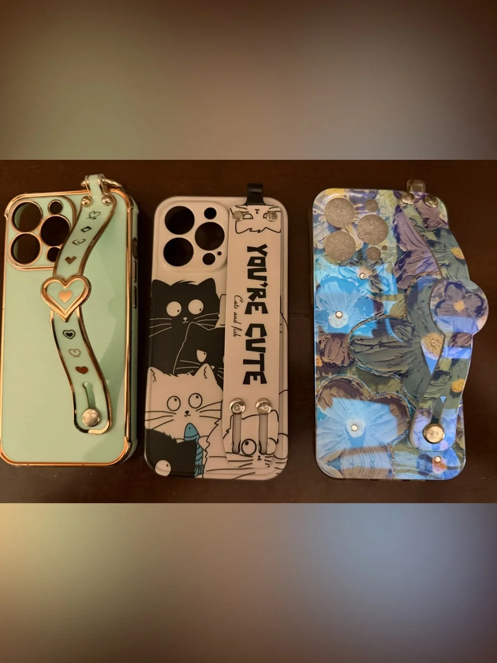 iPhone 13 Pro SET OF 3 Pastel Floral, Cat and Heart Design Phone Cases